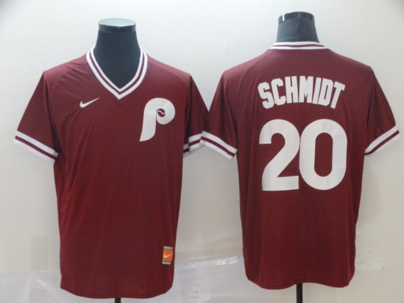 Men Philadelphia Phillies #20 Schmidt Red Game Throwback Nike 2022 MLB Jersey